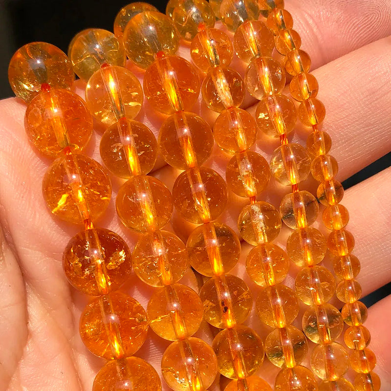 Natural Stone Citrine Yellow Quartz Round Beads for DIY Jewelry 15'' 4 6 8 10mm
