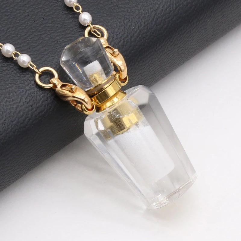 Clear Quartz Irregular Perfume Bottle Pendant for Jewelry Making
