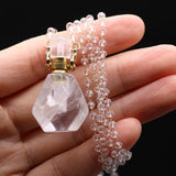 Clear Quartz Perfume Bottle Pendant Necklace Crystal Essential Oil Diffuser
