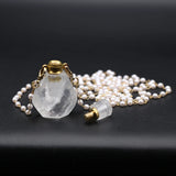 Clear Quartz Perfume Bottle Pendant Necklace Crystal Essential Oil Diffuser