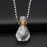 Clear Quartz Perfume Bottle Pendant Necklace Crystal Essential Oil Diffuser