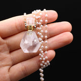 Clear Quartz Perfume Bottle Pendant Necklace Crystal Essential Oil Diffuser