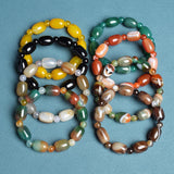 Natural Stone Coffee Lace Agates Bracelet Cylinder Shape Jades Beads Bracelets