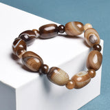 Natural Stone Coffee Lace Agates Bracelet Cylinder Shape Jades Beads Bracelets