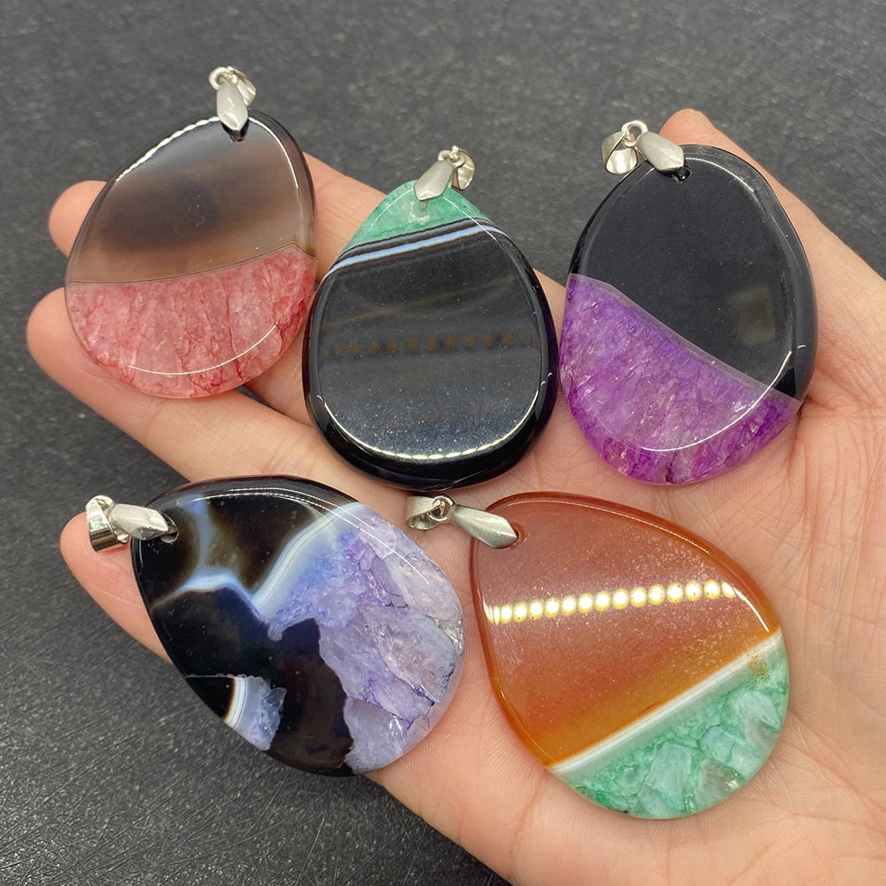 Agate Healing Reiki Water Drop Pendant Set