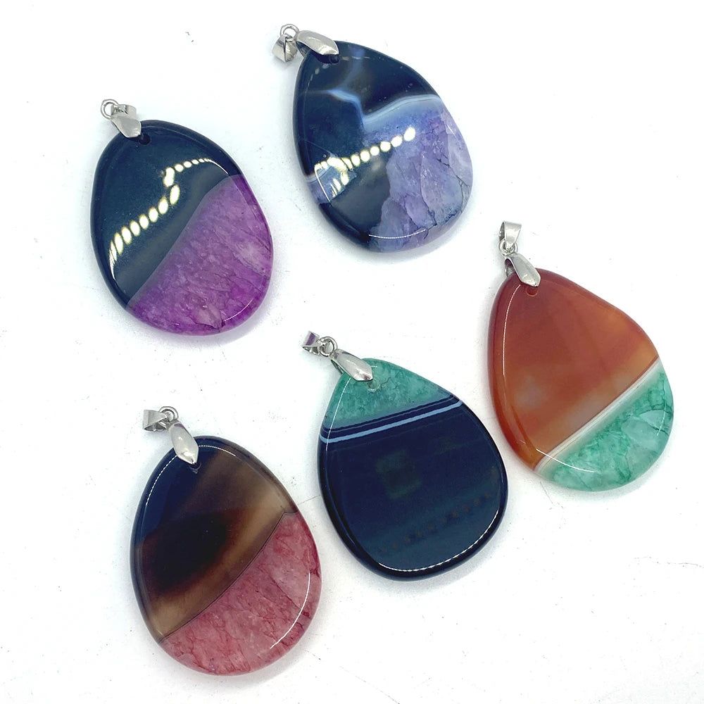 Agate Healing Reiki Water Drop Pendant Set