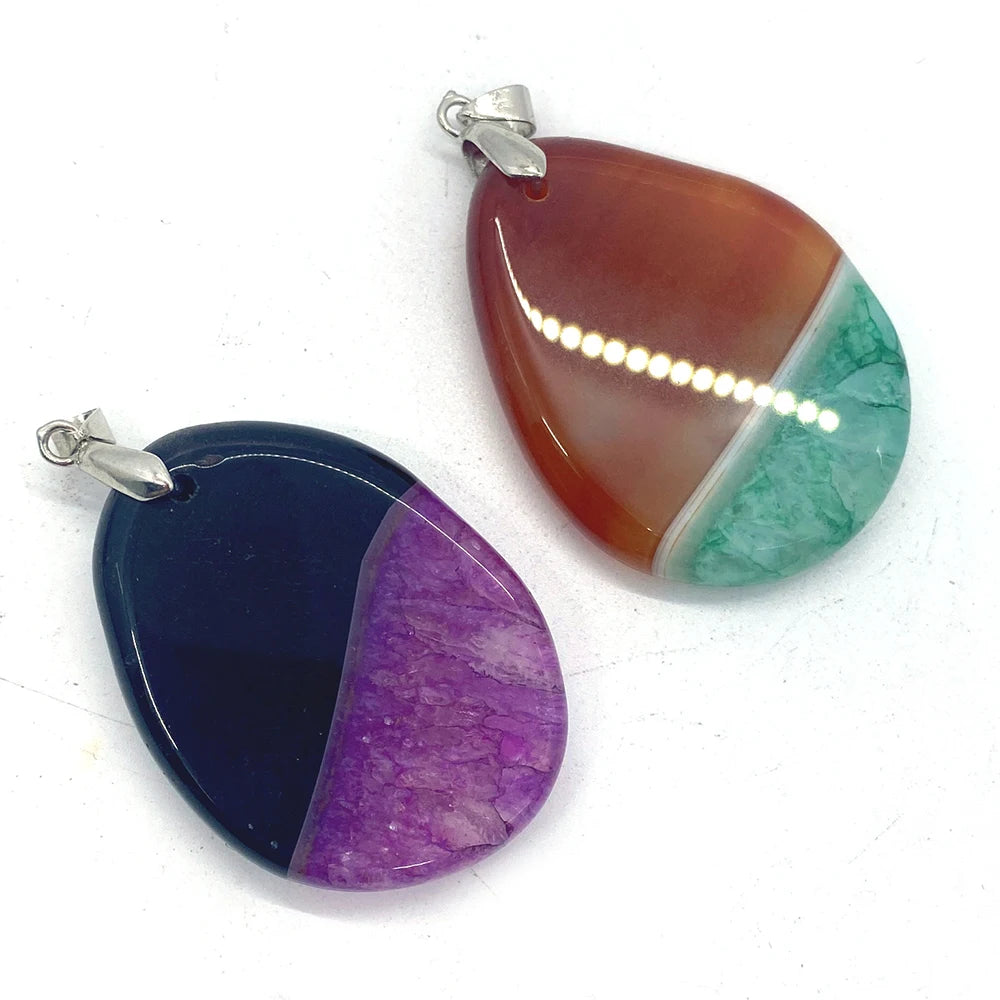 Agate Healing Reiki Water Drop Pendant Set