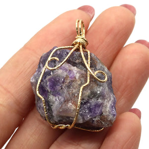 Natural Stone Crystal Irregular Pendant 20-60mm Wire Wrap Charm DIY Necklace