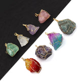 Natural Stone Crystal Irregular Pendant 20-60mm Wire Wrap Charm DIY Necklace