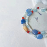 Colorful Natural Stone Beads Double Circle Bracelet 925 Silver Ball Accessories