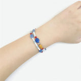 Colorful Natural Stone Beads Double Circle Bracelet 925 Silver Ball Accessories