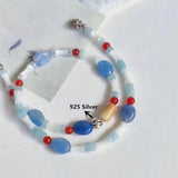 Colorful Natural Stone Beads Double Circle Bracelet 925 Silver Ball Accessories
