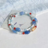 Colorful Natural Stone Beads Double Circle Bracelet 925 Silver Ball Accessories