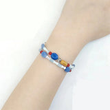 Colorful Natural Stone Beads Double Circle Bracelet 925 Silver Ball Accessories