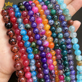 Fire Dragon Veins Agate Loose Spacer Beads for Jewelry Making DIY Bracelet 15''