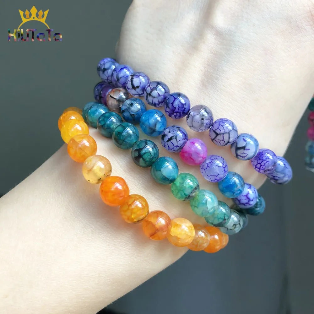 Fire Dragon Veins Agate Loose Spacer Beads for Jewelry Making DIY Bracelet 15''