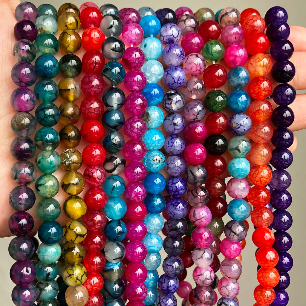 Fire Dragon Veins Agate Loose Spacer Beads for Jewelry Making DIY Bracelet 15''