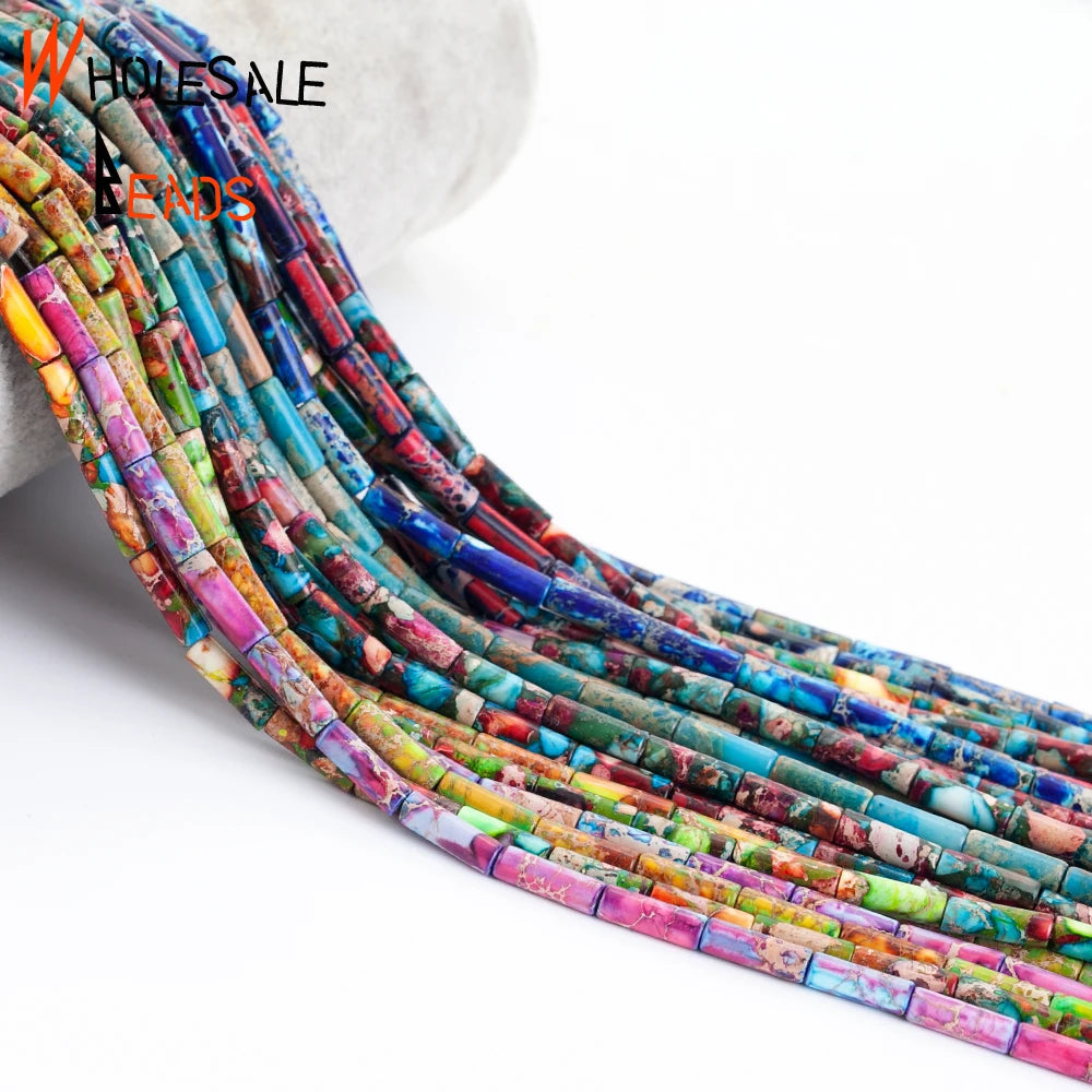 Colorful Sea Sediment Jaspers Long Cylinder Beads 4x13mm