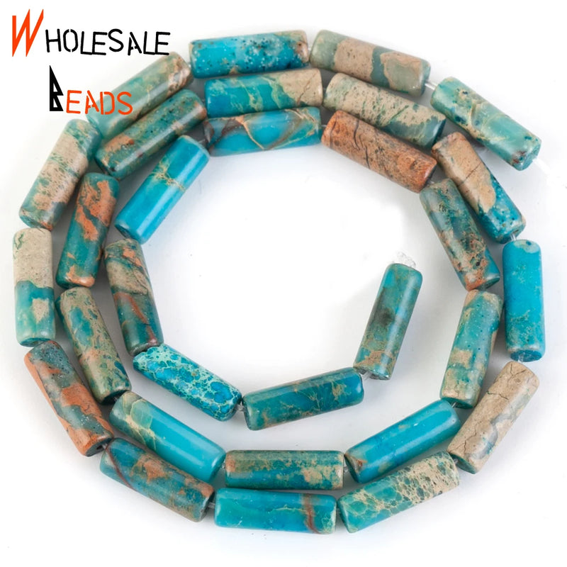 Colorful Sea Sediment Jaspers Long Cylinder Beads 4x13mm