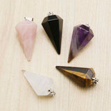 Natural Stone Amethyst Cone Pendant Necklace DIY Jewelry Making 6Pcs