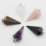 Natural Stone Amethyst Cone Pendant Necklace DIY Jewelry Making 6Pcs