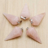 Natural Stone Amethyst Cone Pendant Necklace DIY Jewelry Making 6Pcs