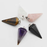 Natural Stone Amethyst Cone Pendant Necklace DIY Jewelry Making 6Pcs