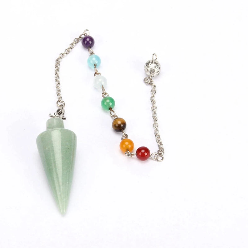 Natural Stone Conical Pendant Pendulum 7-color Chakra Crystal Chain