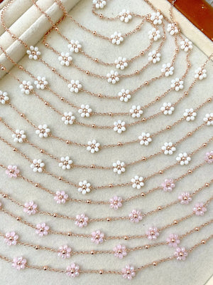 Vintage Daisy Chain Necklace Natural Stone Copper Beads