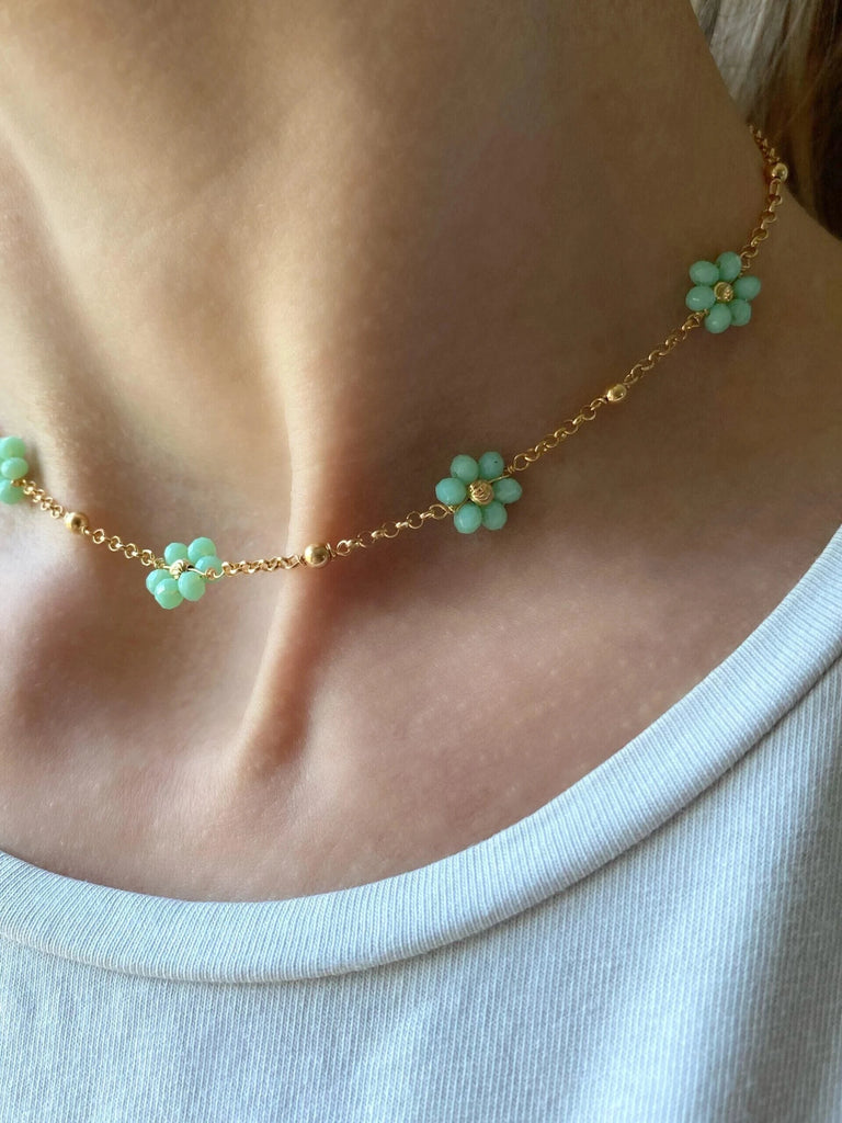 Vintage Daisy Chain Necklace Natural Stone Copper Beads