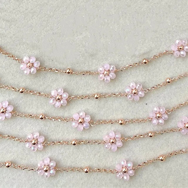 Vintage Daisy Chain Necklace Natural Stone Copper Beads