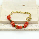 Natural Stone Coral Beads Chain Bracelet for Women