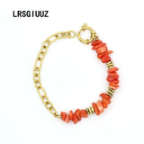 Natural Stone Coral Beads Chain Bracelet for Women