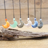 Natural Stone Crescent Moon Pendant Necklace