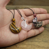 Natural Stone Crescent Moon Pendant Necklace