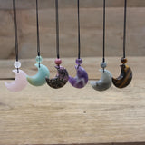 Natural Stone Crescent Moon Pendant Necklace