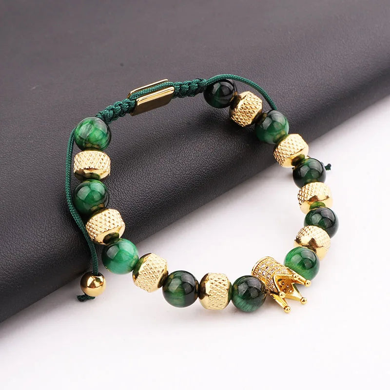 Green Tiger Eye Beads Stainless Steel Bracelet Men Jewelry