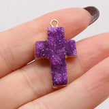 Druzy Agate Crucifix Pendants for Jewelry Making 18x30mm
