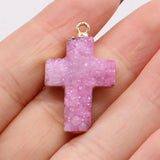 Druzy Agate Crucifix Pendants for Jewelry Making 18x30mm