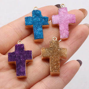 Druzy Agate Crucifix Pendants for Jewelry Making 18x30mm