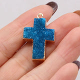 Druzy Agate Crucifix Pendants for Jewelry Making 18x30mm