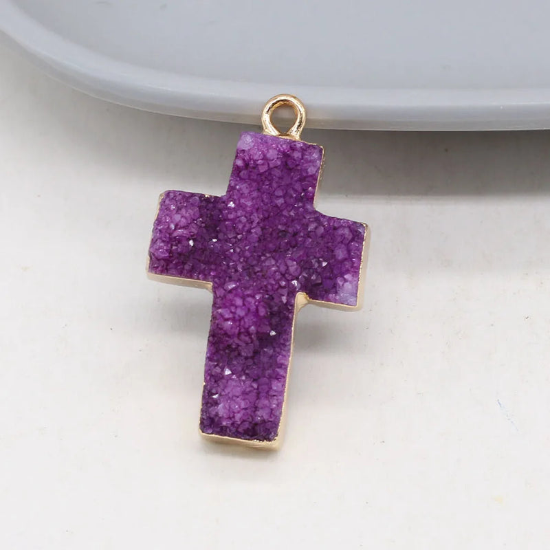 Druzy Agate Crucifix Pendants for Jewelry Making 18x30mm