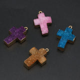 Druzy Agate Crucifix Pendants for Jewelry Making 18x30mm