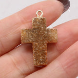 Druzy Agate Crucifix Pendants for Jewelry Making 18x30mm