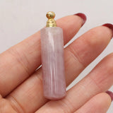Rose Pink Quartz Perfume Bottle Pendant Column Shape Agate DIY Necklace