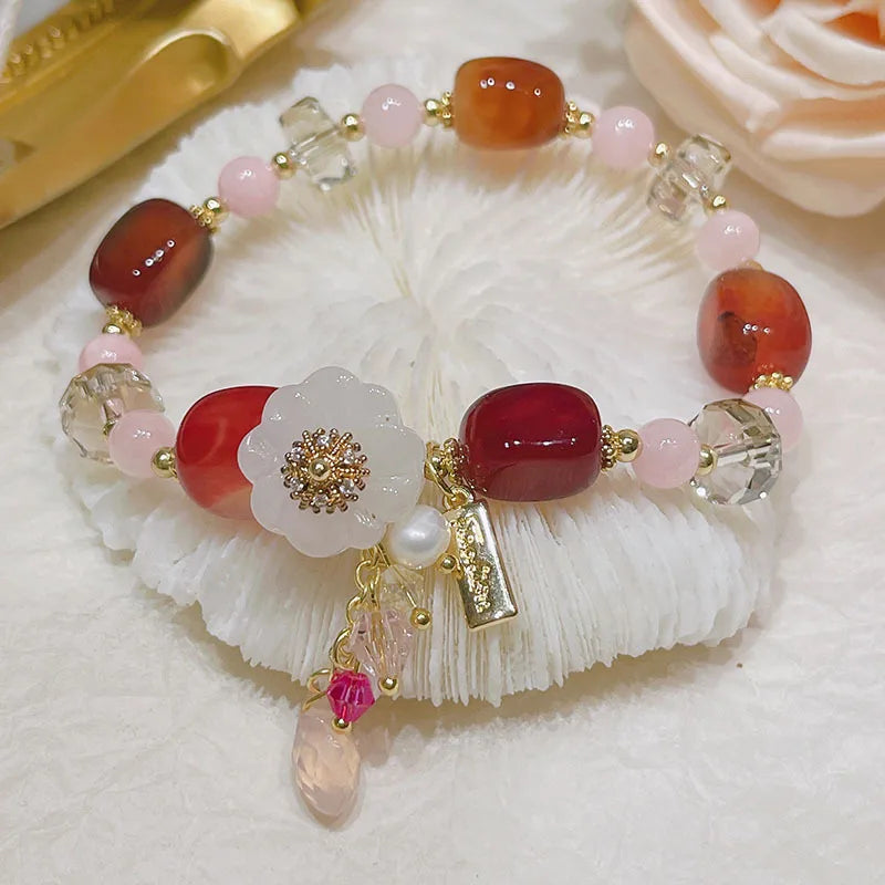 Natural Stone Crystal Flower Agate Bracelet Beads Lucky Bracelet