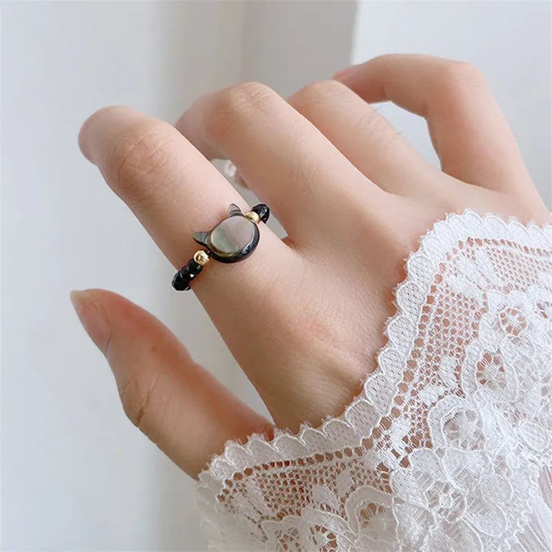 Crystal Cut Pearl Cat Ring for Women Wedding Jewelry