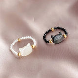 Crystal Cut Pearl Cat Ring for Women Wedding Jewelry
