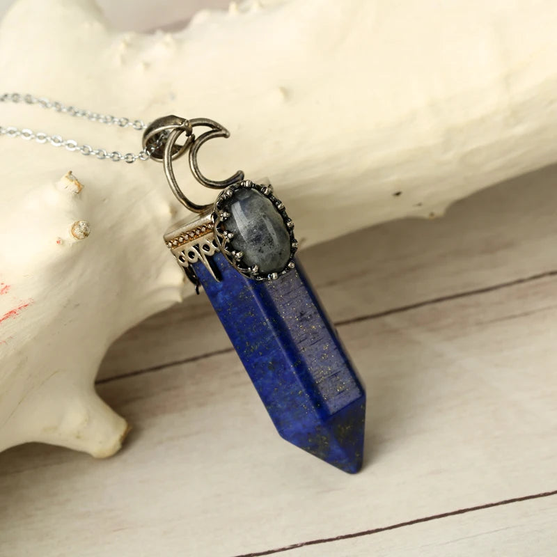 Natural Stone Crystal Hexagonal Pendant Necklace