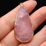 Natural Stone Crystal Pendant Drop Shape Amethysts Rose Pink Quartz Charms